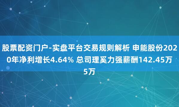 股票配资门户-实盘平台交易规则解析 申能股份2020年净利增长4.64% 总司理奚力强薪酬142.45万