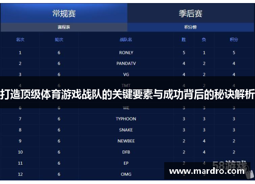 打造顶级体育游戏战队的关键要素与成功背后的秘诀解析